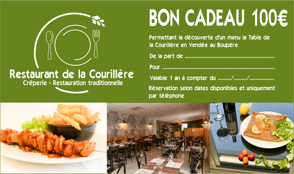 Bon cadeau 100€ restaurant en Vendée